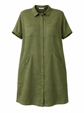 Harris Wilson green linen shirt dress L short sleeve summer Minimalist Casual